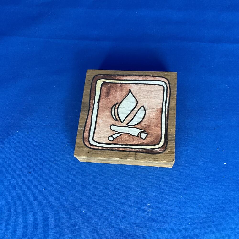 Campfire Wooden Block Sign National Park Symbol Rustic Cabin Camping RV Decor